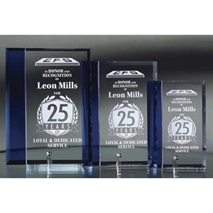 Flat Glass Standing Award with Blue Accent (3 sizes) 