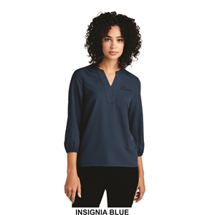 Womens Stretch Crepe 3/4-Sleeve Blouse 