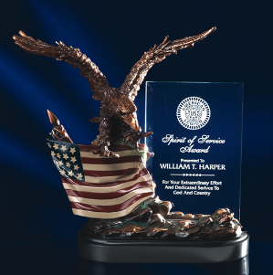 10" Bronze Finish Eagle w/ Flag & 4" x 6" Crystal Plaque 
