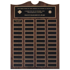 14" W x 20"H Walnut Perpetual Plaque with 48 Black Brass Plates 