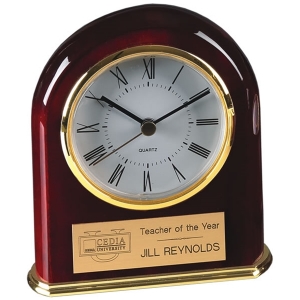5" Piano Finish Arched Clock w/ Brass Trim 