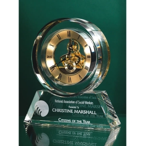6.5"H Crystal Clock w/ Gold Accents 