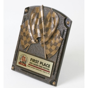 Crossed Flags Stand Up Plaque crossed flag racing award, racing plaque, inexpensive racing awards, inexpensive racing plaques