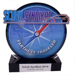 Farthest Traveled Trophy where to buy farthest traveled award, SCCA trophy, full color farthest traveled award, acrylic award, custom acrylic award