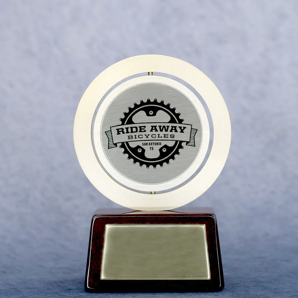 Gold Spinning Medal On Rosewood Base 