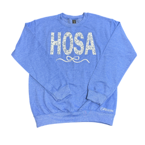 HOSA Applique Blue Floral & White Ribbon Crewneck 