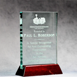 Jade Glass Plaque On Piano Rosewood Base 