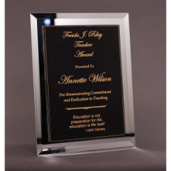 Mirror Plaque With Black And Gold Lasered Leatherette Plate 