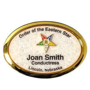 Mother of Pearl name badge with Eastern Star Emblem (with pentagon) 