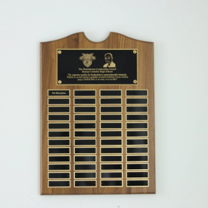 Perpetual Walnut Plaque With Scroll Top - 48 Black Plates 