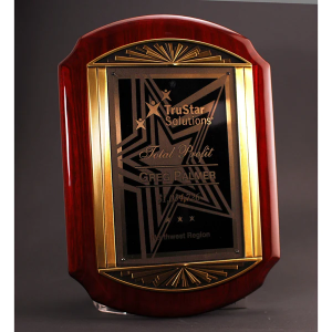 Scalloped Rosewood Piano Finish Plaque With Cast Metal Frame 