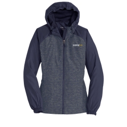 Sport-Tek Ladies Heather Colorblock Raglan Hooded Wind Jacket  